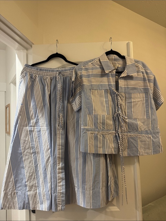Free Assembly Dresses & Skirts - Blue and White Striped A-Line Skirt - Classic Summer Style and matching top